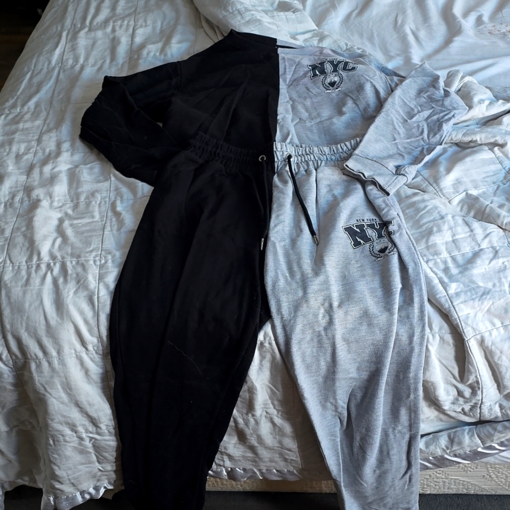 2 piece outfit, cropped top, sweatpants combo